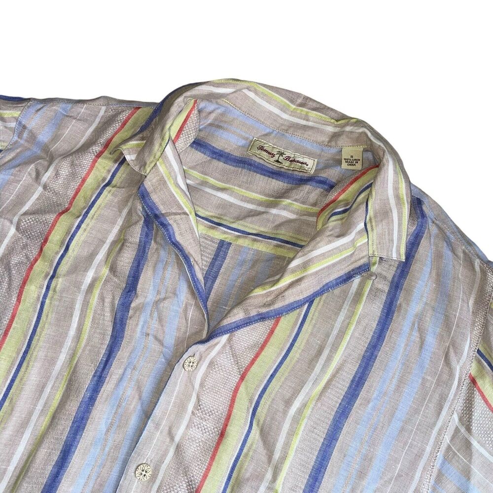 Tommy Bahama Men's Button Up Shirt 100% linen‎ Size Small Multicolor Stripes